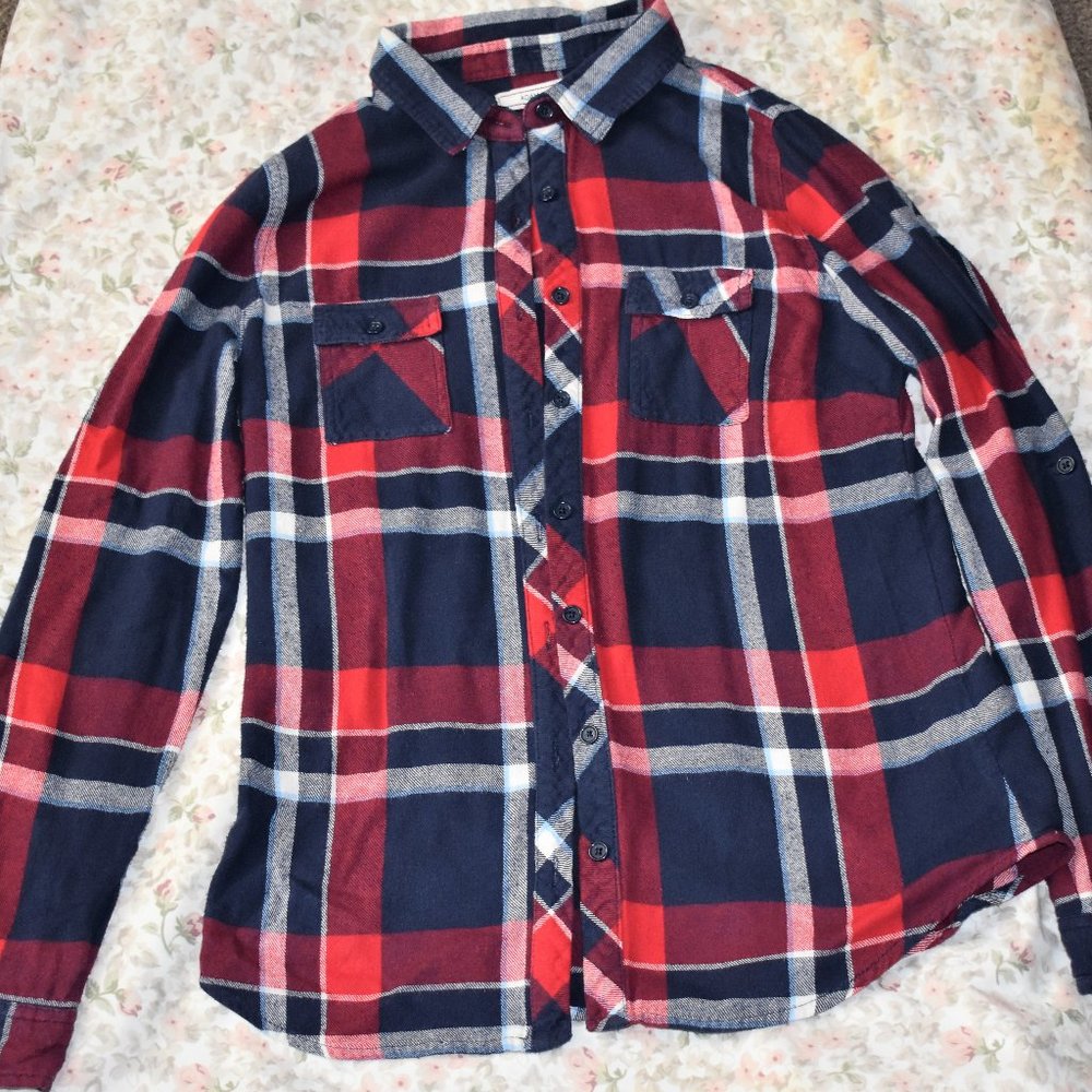 Red and Blue Striped Plaid Sweater